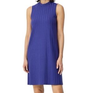 Eileen Fisher Wide Rib Stretch Mock Neck Easy Fit Knee Length Dress